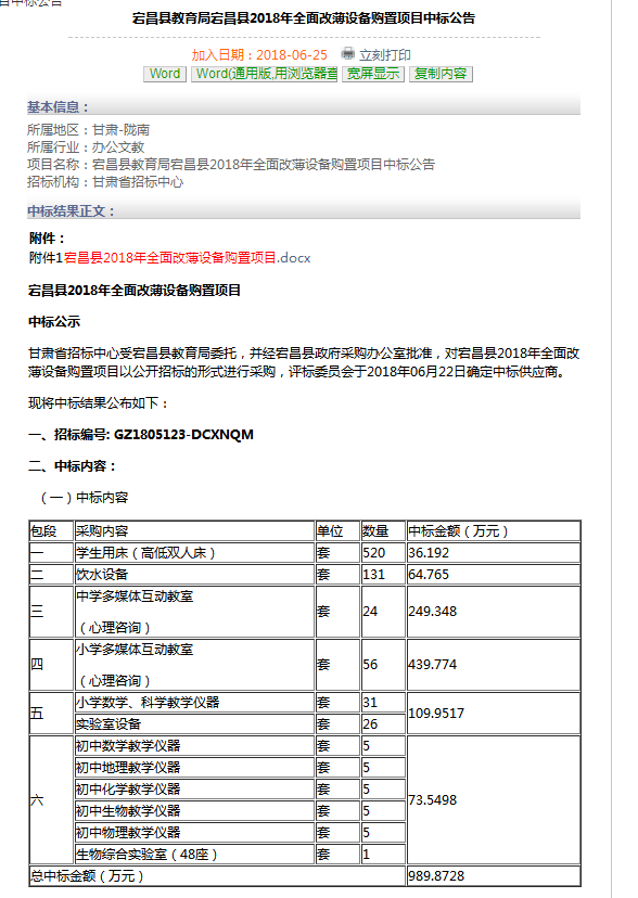喜訊，濾中濾中標(biāo)宕昌縣2018年全面改薄設(shè)備購置項目！